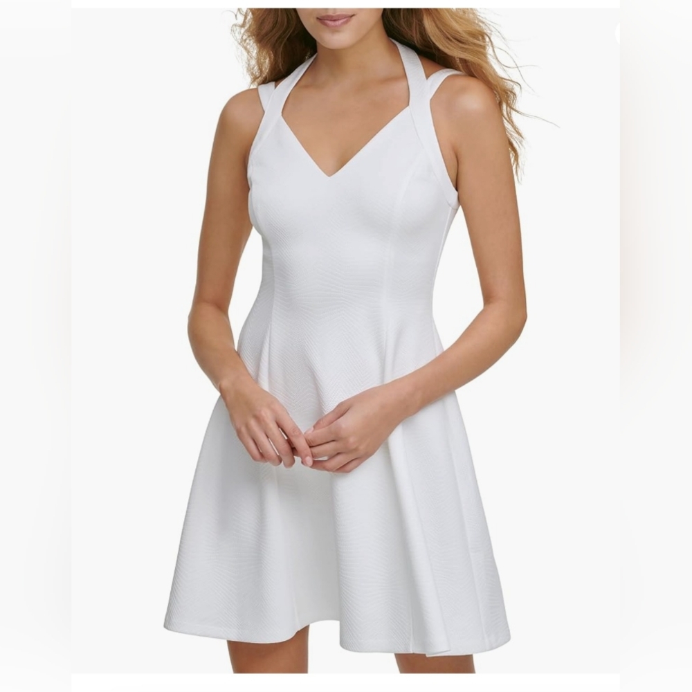 NWT Guess Sleeveless Embossed Fit and Flare Dress White Size 2